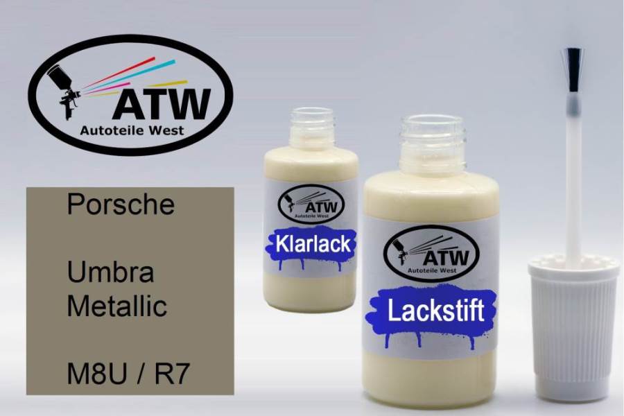 Porsche, Umbra Metallic, M8U / R7: 20ml Lackstift + 20ml Klarlack - Set, von ATW Autoteile West.